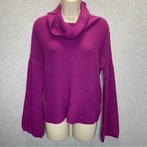 Splendid NWOT Fuchsia Cowl Neck Bell Sleeve Knitted Boxy Thermal Sweater